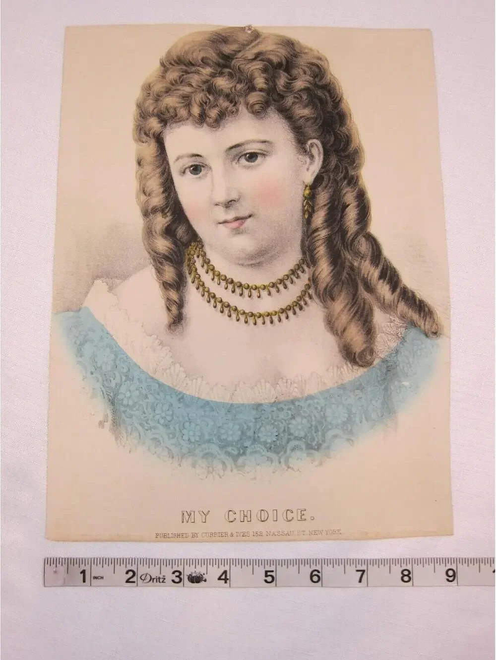 Antique Currier & Ives My Choice Beautiful Girl Hand Colored Lithograph 12 x 9